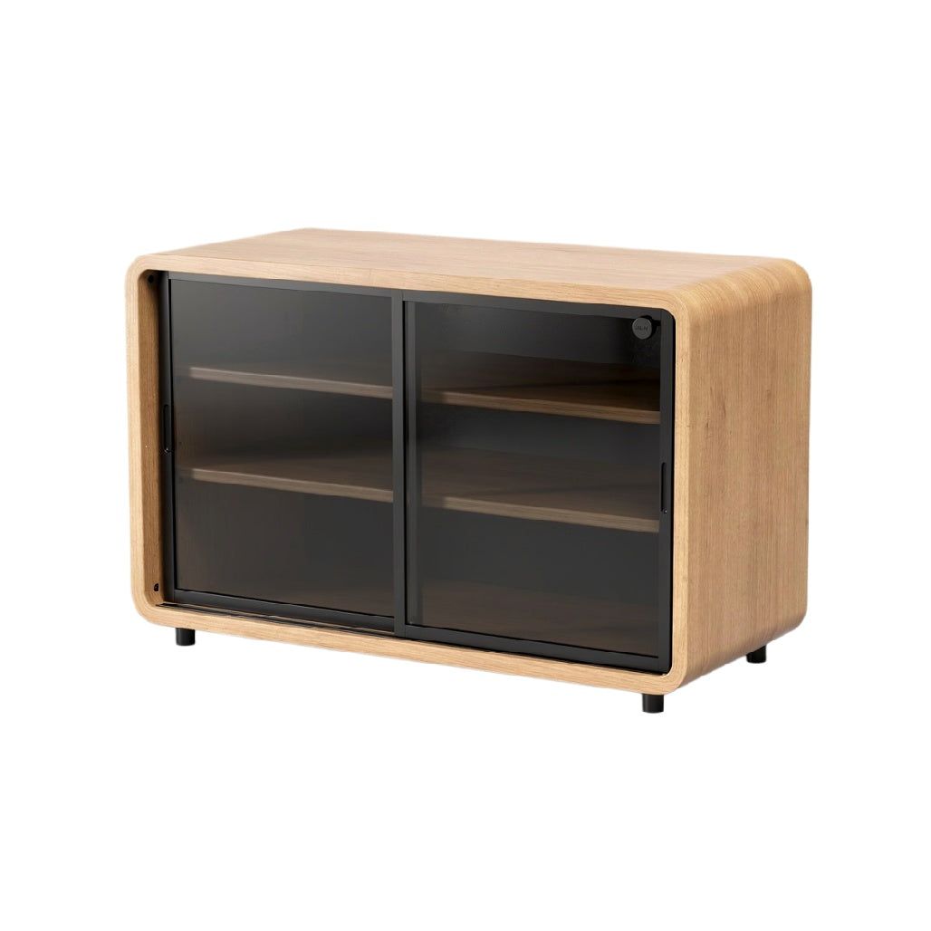 Moderne Houten Tv-Kast met Glazen Deuren en Opbergplanken