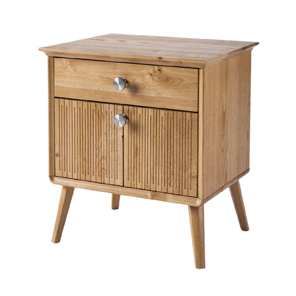 Titel: "Moderne Houten Nachttafel met Lade en Deurtje"