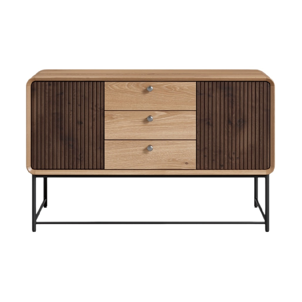 Moderne Kast met Houten Afwerking en Stalen Onderstel